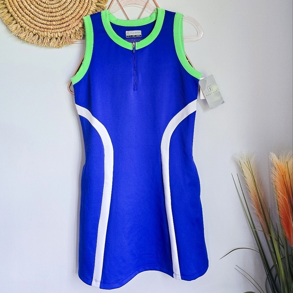 PGA Tour New, Blue Grand Slam Colorblock Sleeveless Flounce Golf Dress, SZ Small - Picture 2 of 9